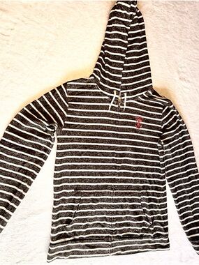 OBEY Striped Zip Up Hoodie Medium Black White